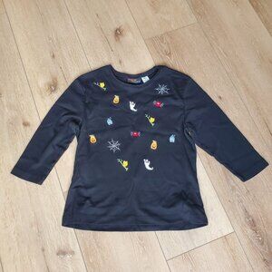Vtg Onque Womens Top Size L Witchy Halloween Black Shirt Whimsigoth Ghost Spooky